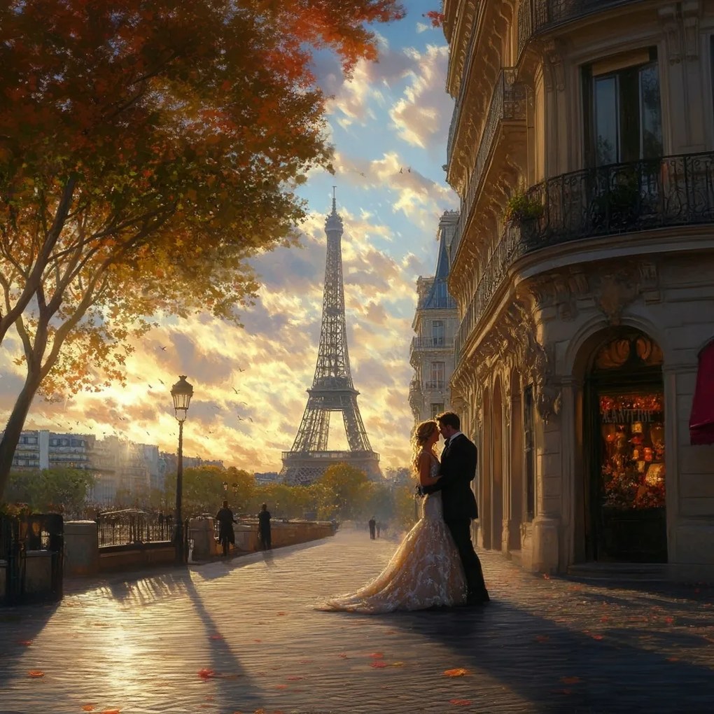 Vászonkép Canvas Párizs Város Eiffel-torony Pár Esküvő Szerelem 80x80