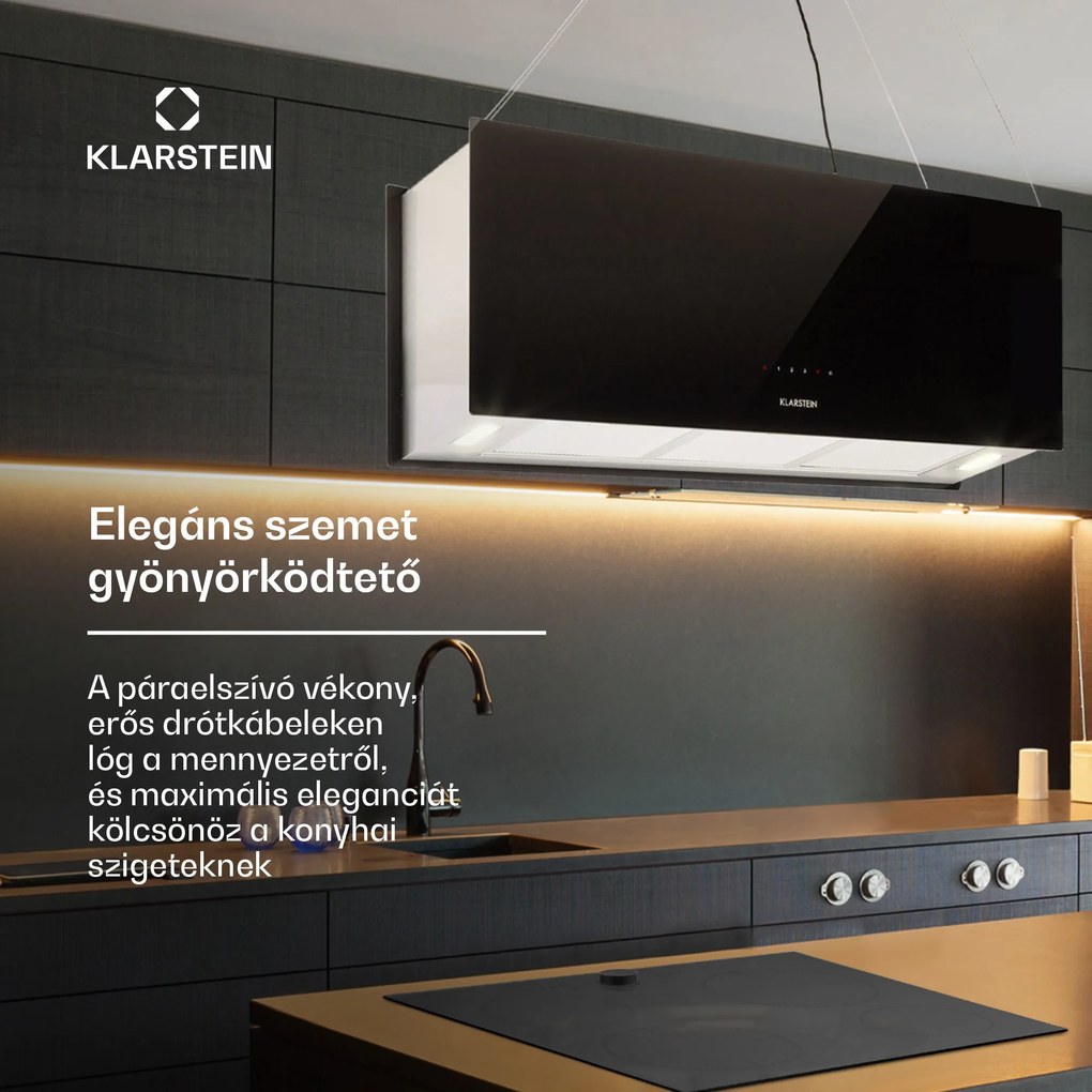 Klarstein Kronleuchter XL, mennyezeti páraelszívó, 90 cm, 577 m³/ó, LED, érintőképernyős, fekete