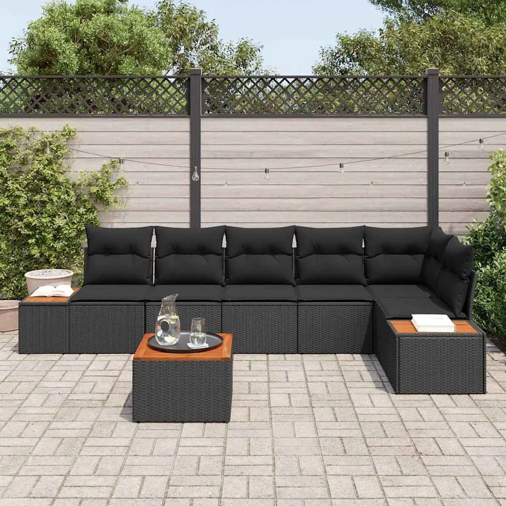 Kerti Kanapé Szett 7 pcs Fekete 319 x 154 x 85 cm Poli rattan