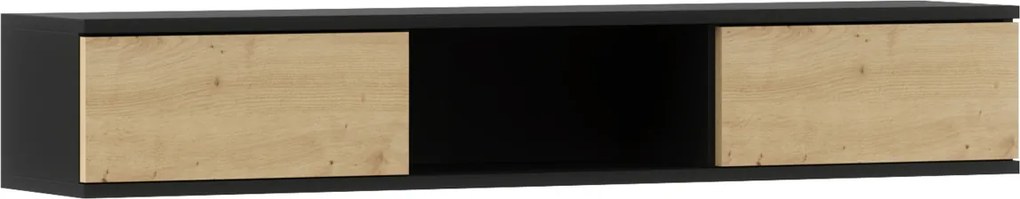 Fali polc szekrényekkel LANZZI 120 cm, fekete/tölgy