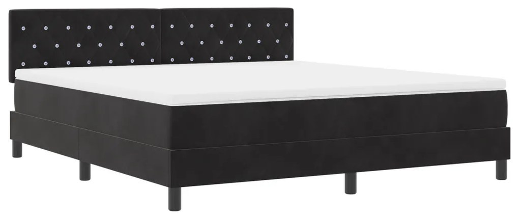 Boxspring Ágy Matraccal és LED Fényekkel Fekete 180x200 cm Bársony