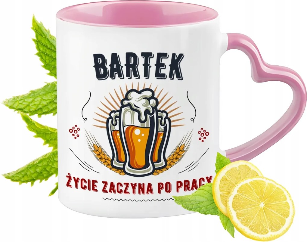 Bartók Bögre Rózsaszín Szív Alakú Füllel Kávé Ajándék