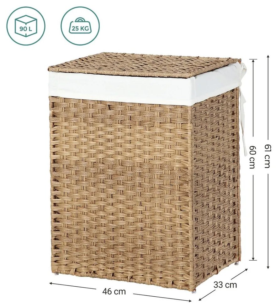 AVA műrattan ruháskosár, 90l, természetes barna SongmicsHome