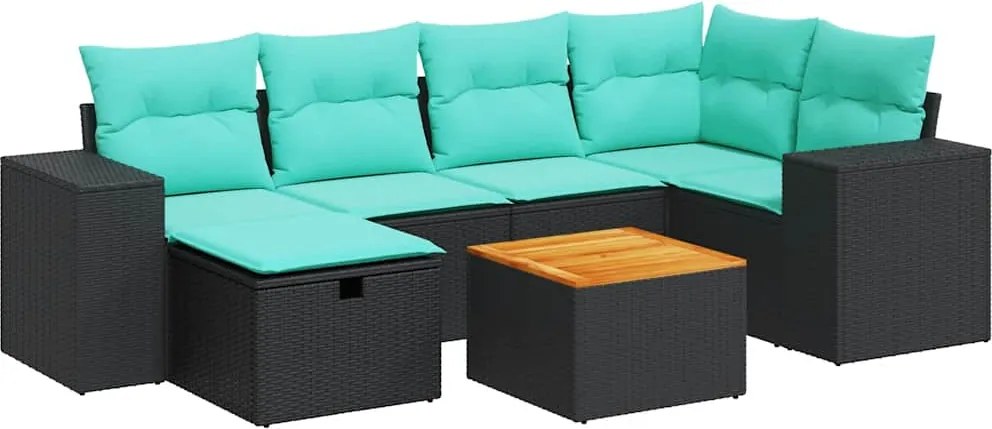 vidaXL 7 részes fekete polyrattan kerti ülőgarnitúra párnával