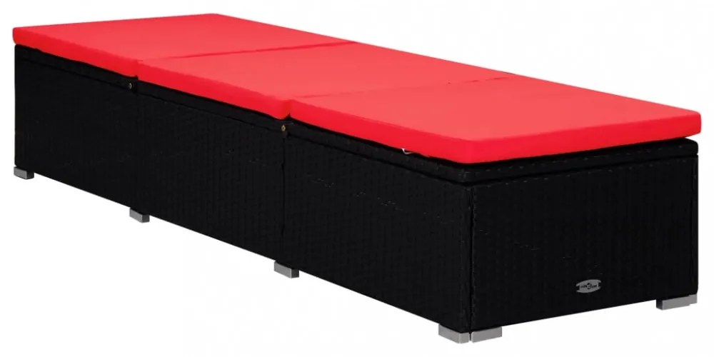 piros polyrattan napozóágy párnával és teázóasztallal