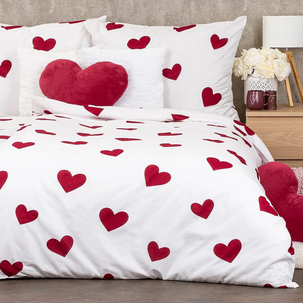 4Home Red Hearts pamut ágyneműhuzat, 220 x 200 cm, 2 db 70 x 90 cm, 220 x 200 cm, 2 db 70 x 90 cm