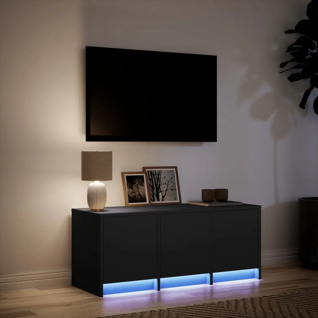 fekete szerelt fa TV-szekrény LED-ekkel 97 x 34 x 50 cm