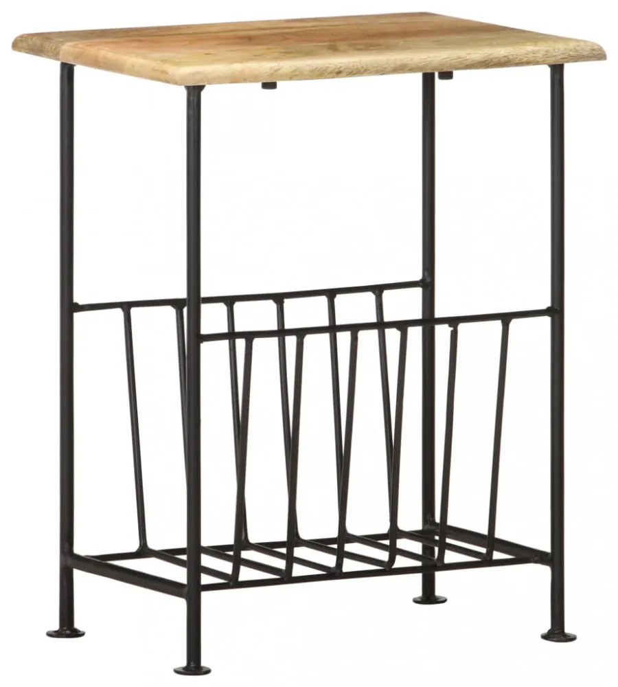 vidaXL tömör mangófa és acél újságtartó 40 x 30 x 50 cm