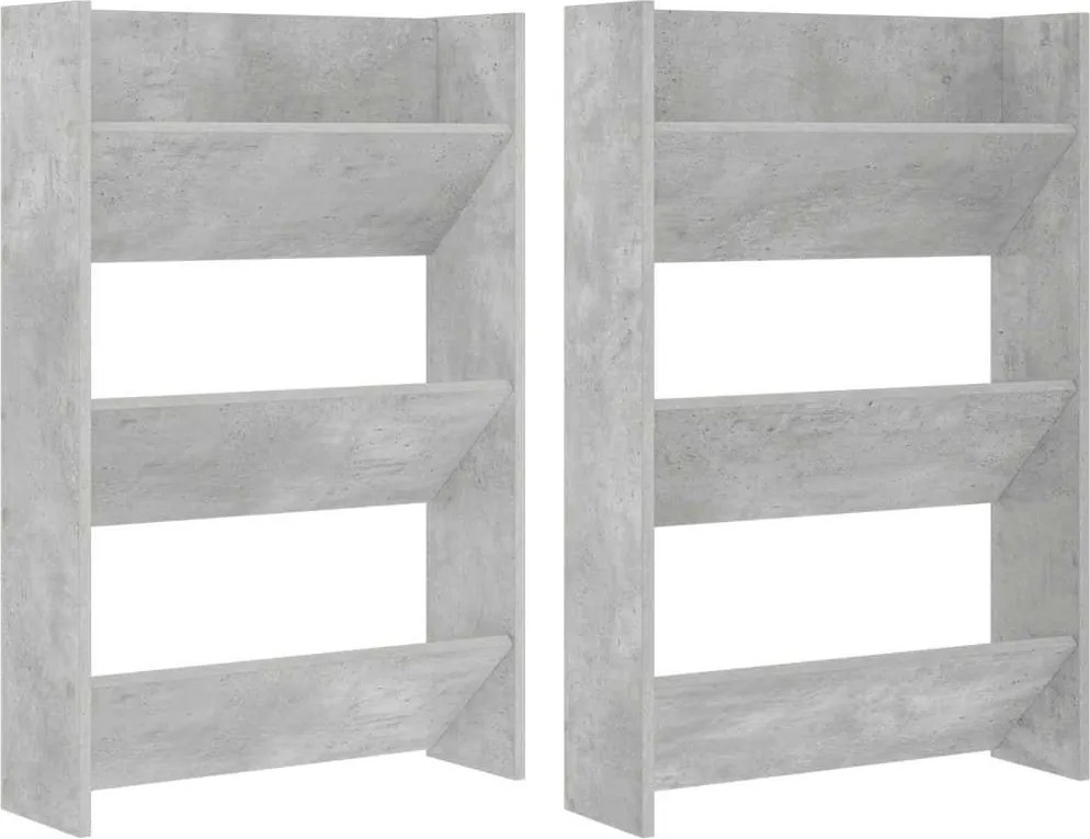 vidaXL 2 db betonszürke fali cipősszekrény 60 x 18 x 90 cm