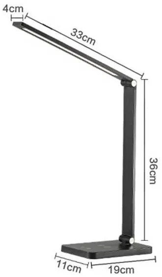 Platinet asztali lámpa 10 W, vezeték nélküli töltés + USB, fekete