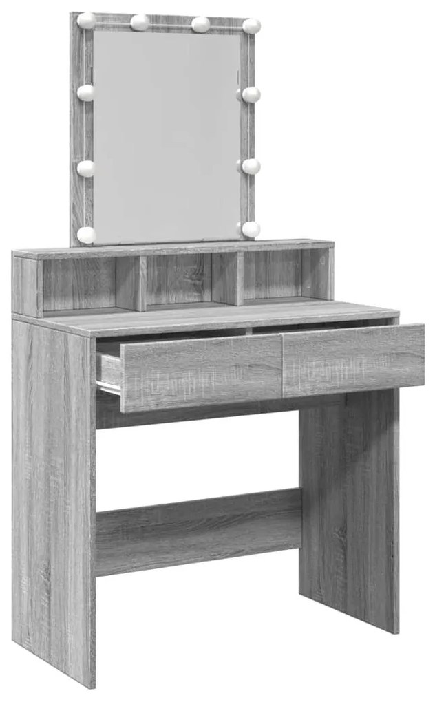 szürke sonoma színű fésülködőasztal LED-del 80 x 41 x 144,5 cm