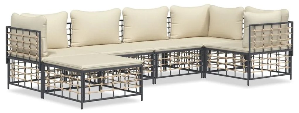 6 részes antracitszürke polyrattan kerti ülőgarnitúra párnákkal