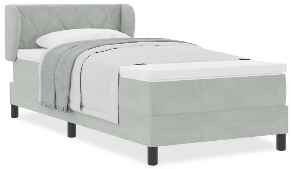 Boxspring Ágy Matraccal Világosszürke 90x200 cm Bársony