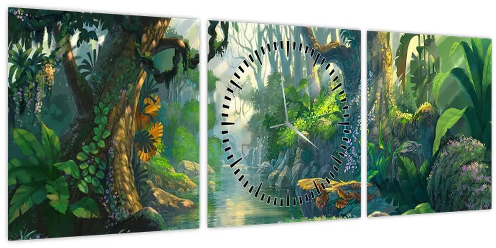 Kép - Egy trópusi erdő illusztrációja (órával) (90x30 cm)