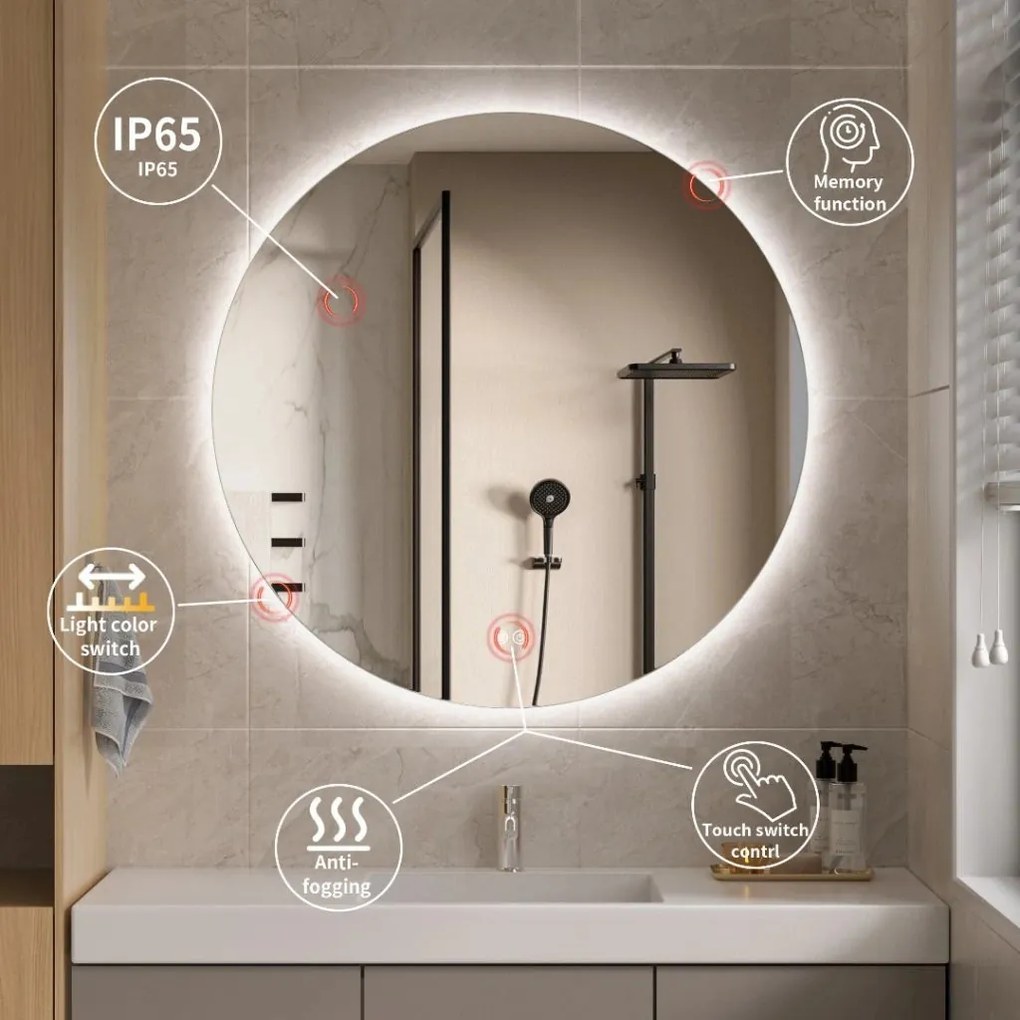 Led tükör 70 cm fűtési funkcióval