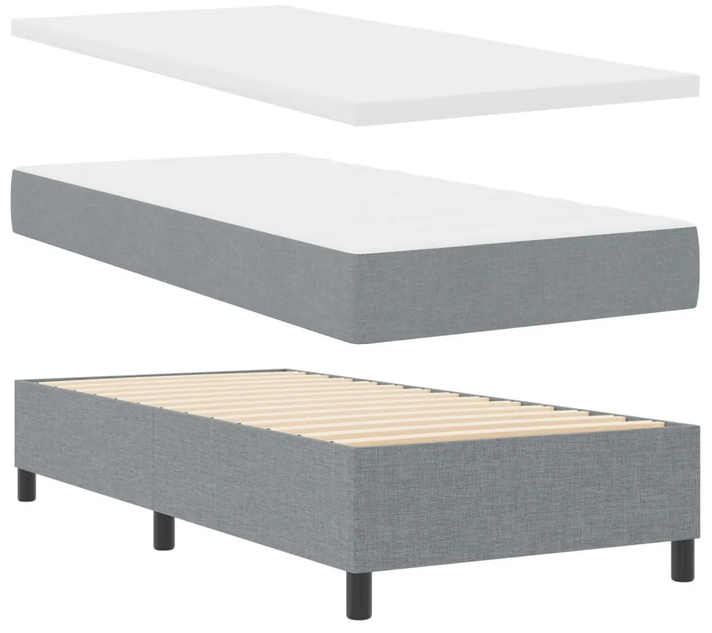 Boxspring ágy matraccal és pad light szürke 90 x 190 cm szövet