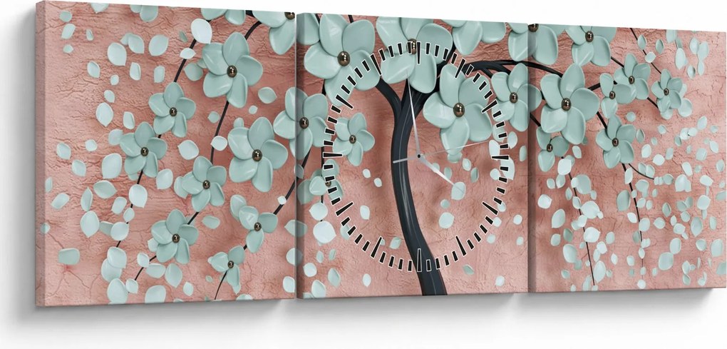 Kép - Pasztell kék virágok (órával) (90x30 cm)