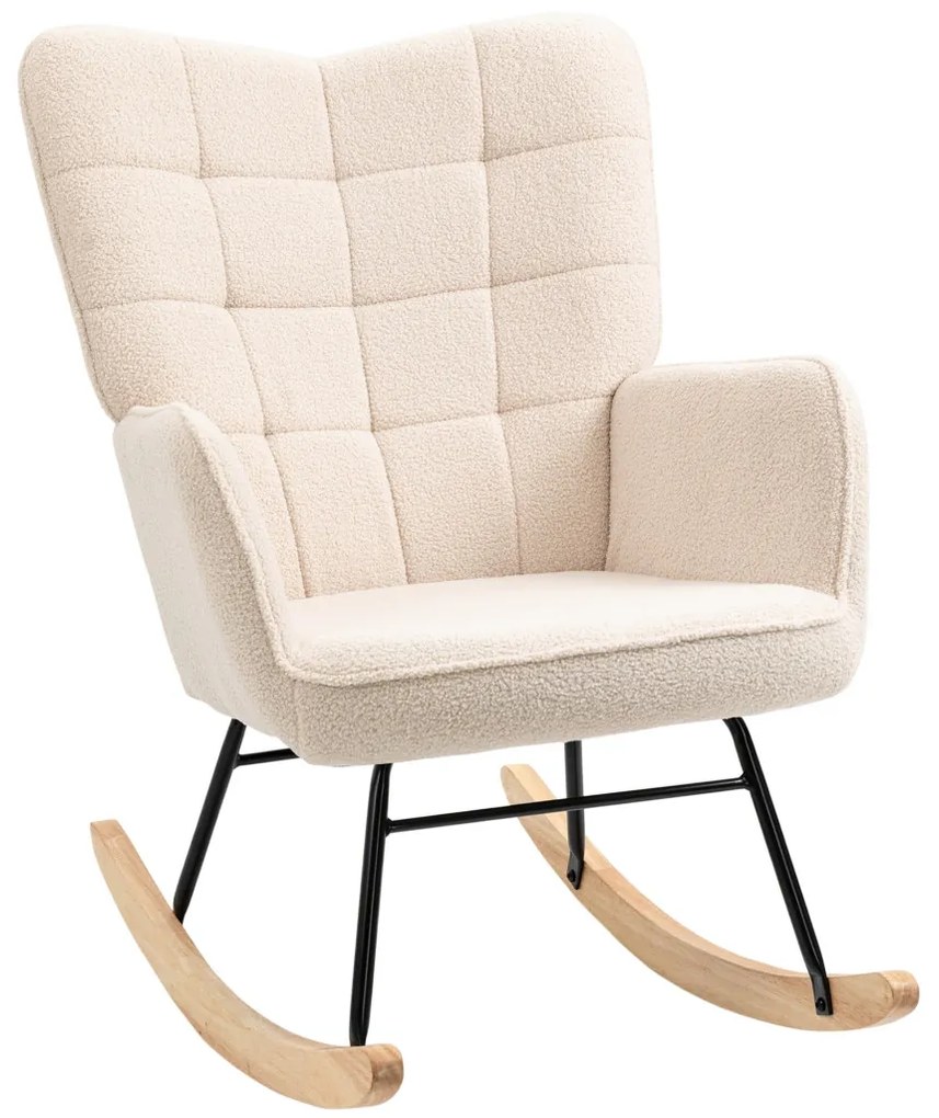 Hintaszék, relaxációs szék berber gyapjúval, bézs, 71 x 92 x 101 cm