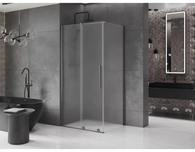 Mexen Velar, tolóajtós zuhanykabin 110 x 70 cm, 8 mm-es mattüveg, polírozott grafit, 871-110-070-31-66