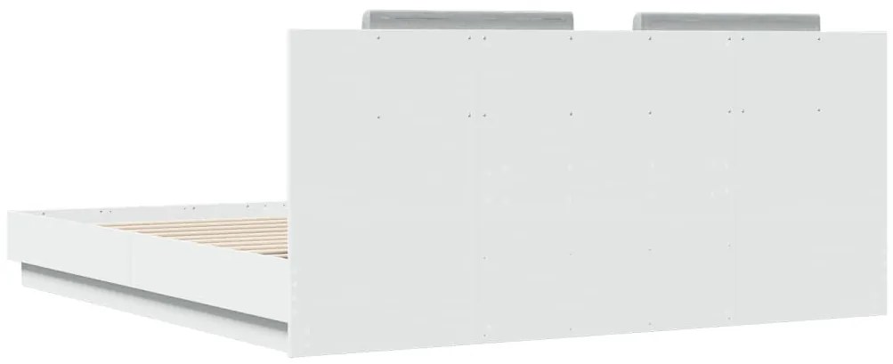 fehér ágykeret fejtámlával és LED-világítással 200 x 200 cm