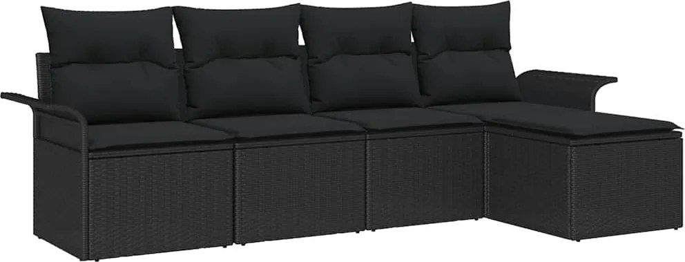 vidaXL Kerti Kanapé Szett párnával tárolóval 5 pcs Fekete polirattan