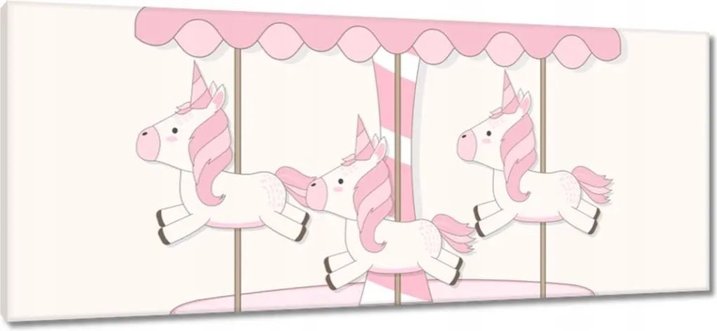 Vászonkép 100x40 Rózsaszín unikornisok a körhintán