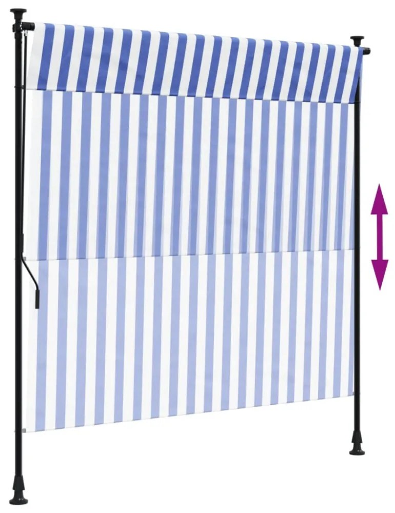 kék és fehér szövet és acél kültéri roló 200 x 270 cm