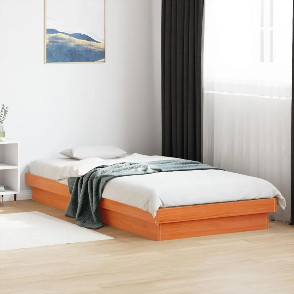 viaszbarna tömör fenyőfa ágykeret LED-világítással 75 x 190 cm