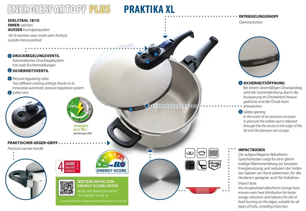 Elo 99285 5 részes Praktika XL 6+3 l nyomásfazékszett