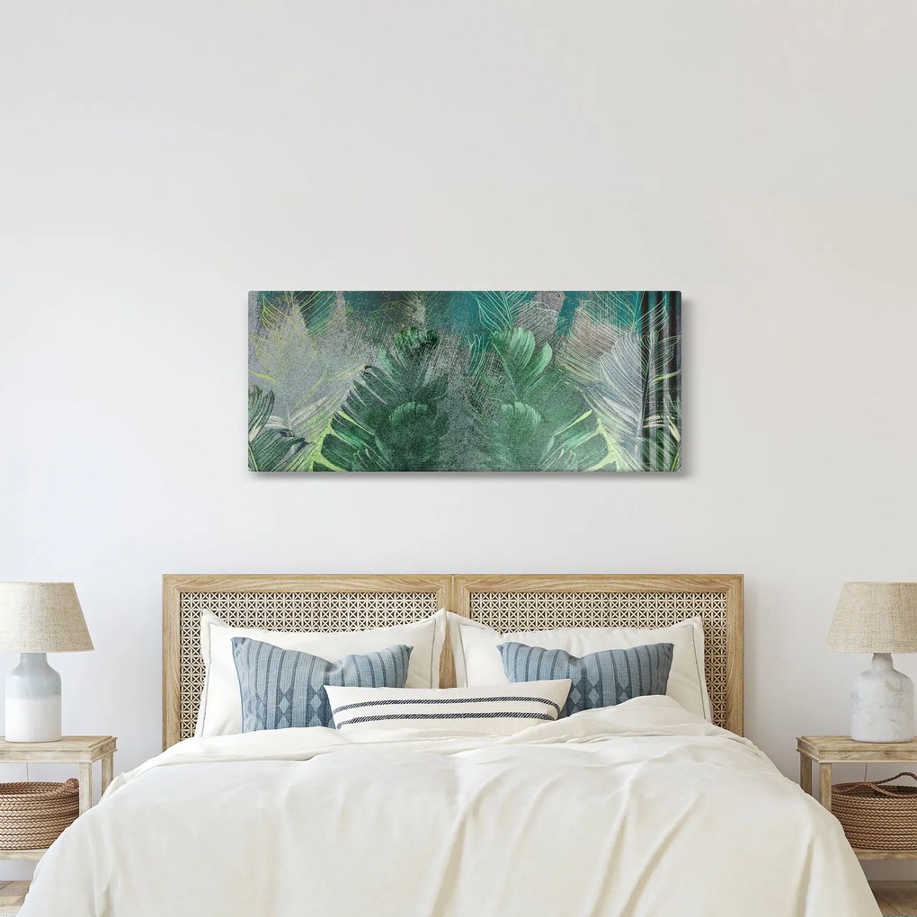 Kép - Beton textúra levelekkel (120x50 cm)