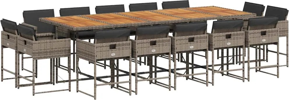 vidaXL 15 részes szürke polyrattan kerti étkezőgarnitúra párnákkal