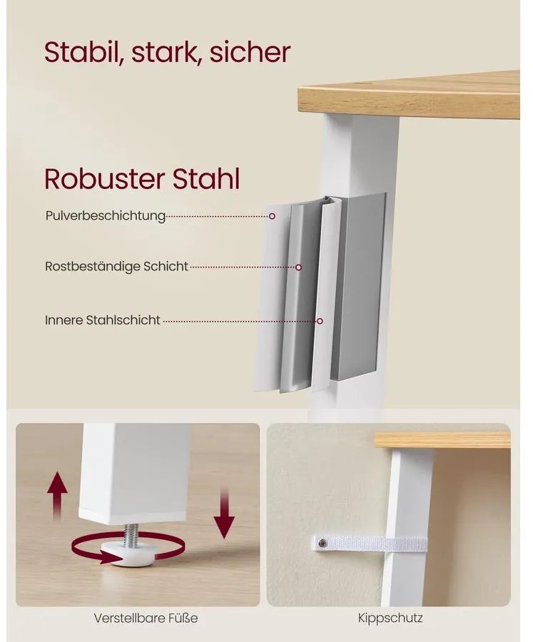 VASAGLE sarokkönyvespolc, 4 szintes létrás polc 33,3×33,3×125 cm, natúr - fehér színben