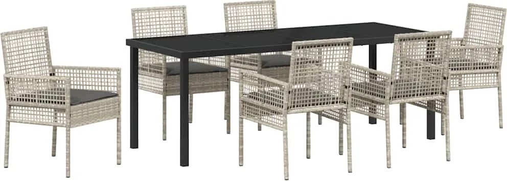 vidaXL Kert étkező szett párnával 7 pcs Világosszürke polirattan