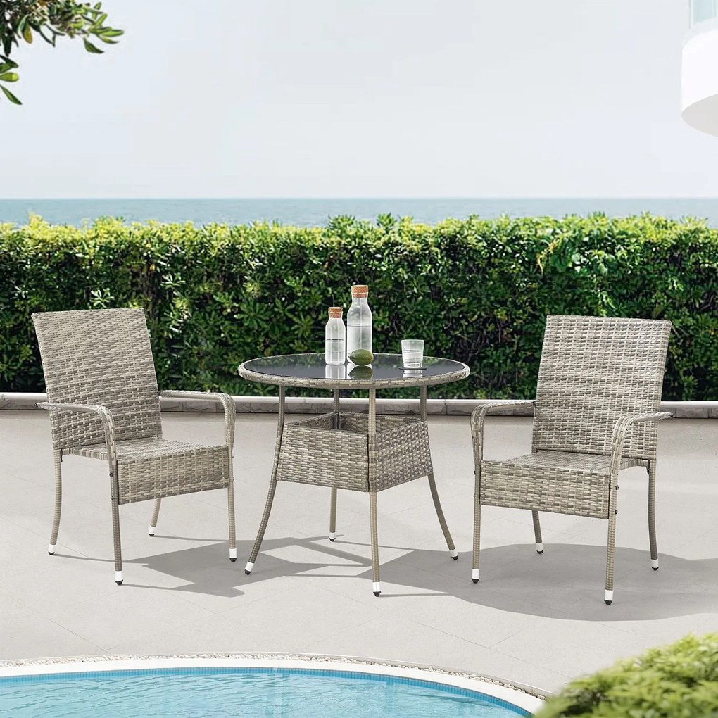 Juskys Rattan kerekasztal Yoro Ø80 cm - szürke