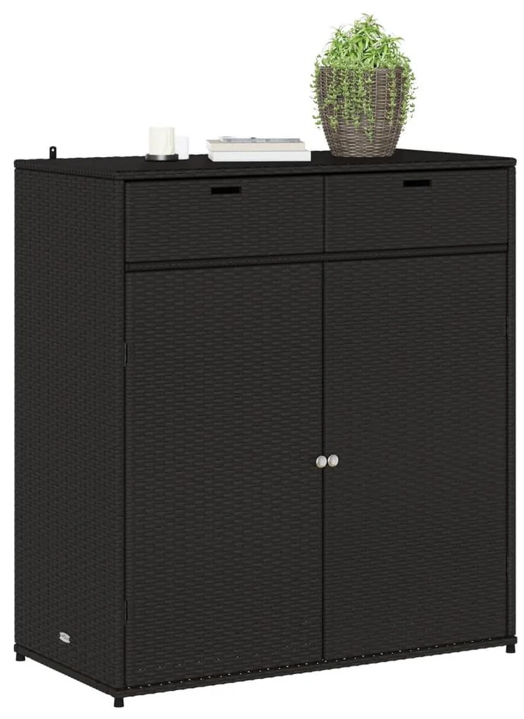 Fekete polyrattan kerti tárolószekrény 105 x 55 x 113 cm