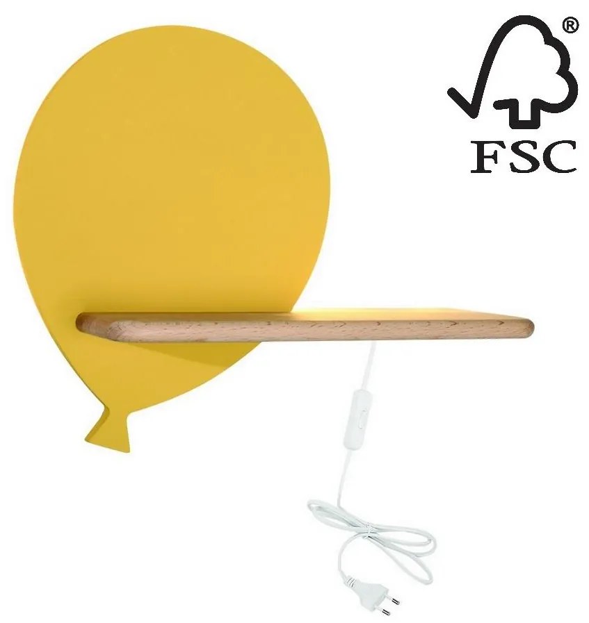 Candellux LED Gyerek fali lámpa polccal BALLOON LED/4W/230V sárga/fa CA0765