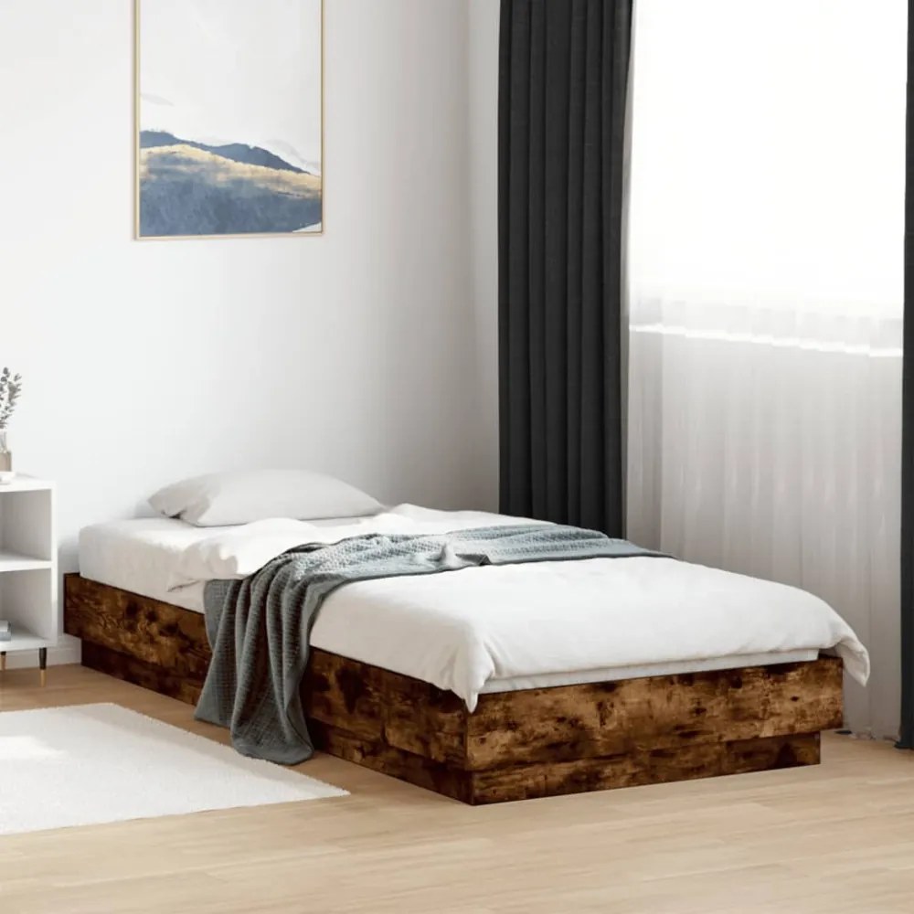 füstös tölgy színű ágykeret LED-világítással 90x200 cm