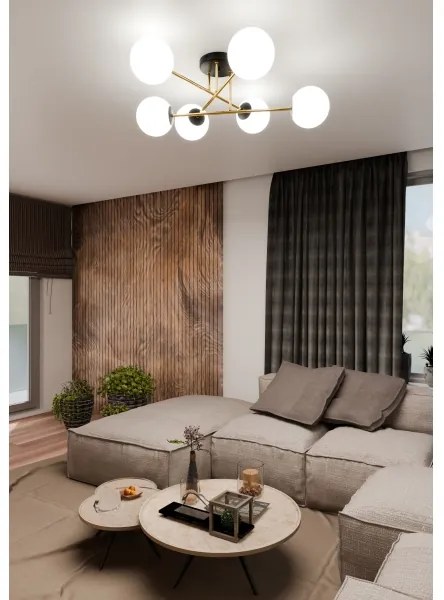 Csillár rúdon  MAGNUM 6xE14/10W/230V fehér/arany/fekete