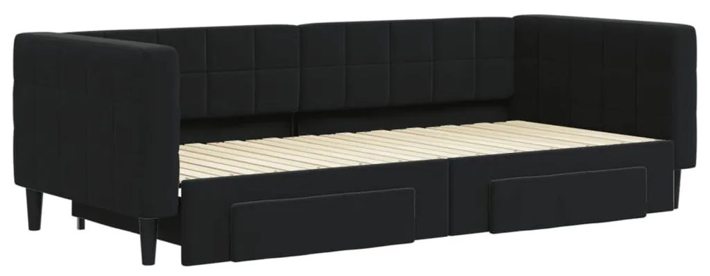 fekete kihúzható bársony heverő fiókkal 90 x 200 cm