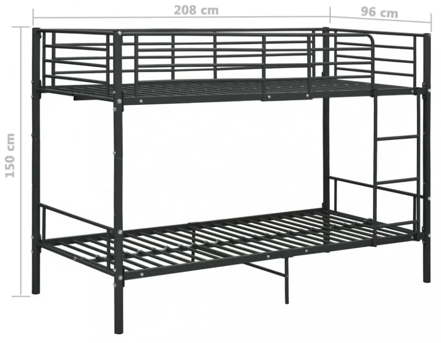 fekete fém emeletes ágy 90 x 200 cm