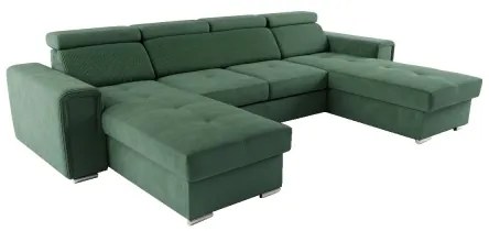 Rozkládací U sedací souprava SALVADA zelená s úložným prostorem