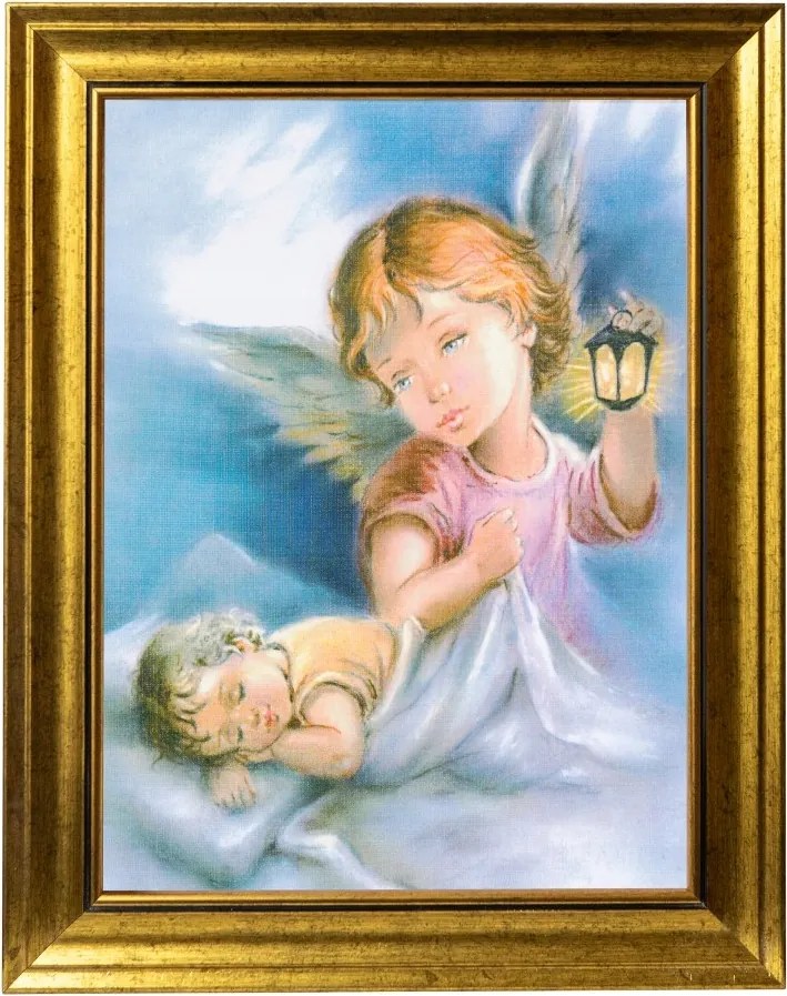 Vallásos Kép| Őrangyal Angyalka Arany Díszített Keretben 30X40