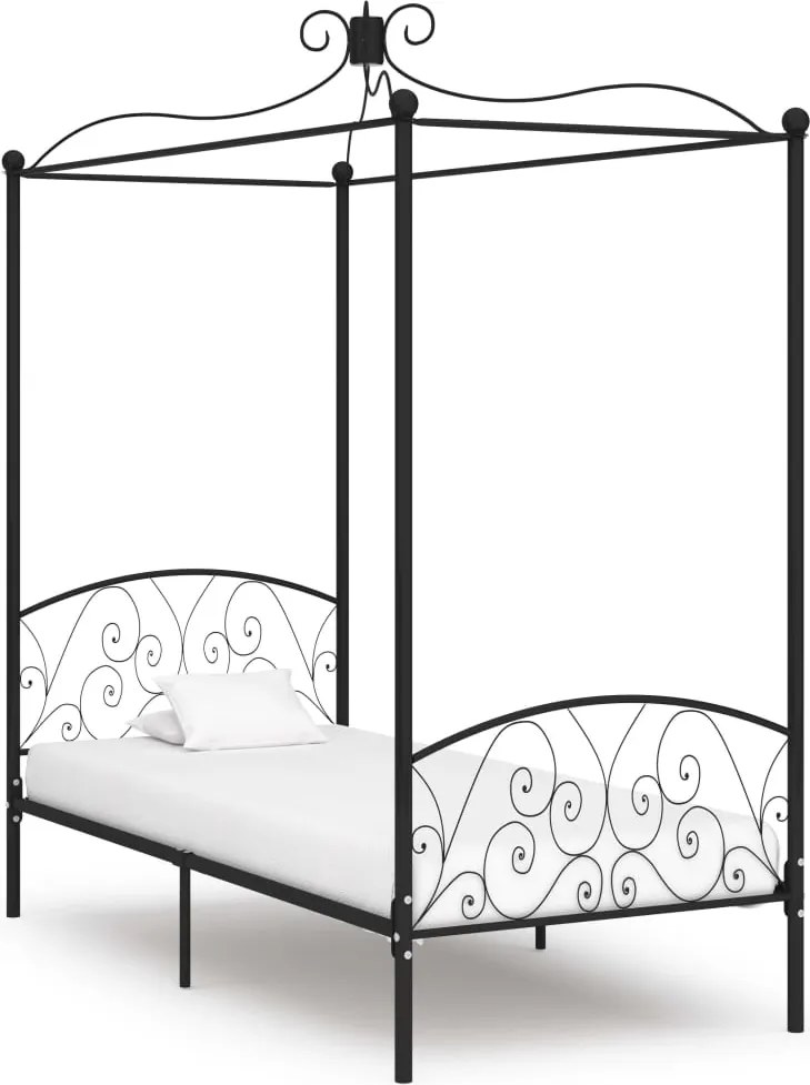 vidaXL fekete fém baldachinos ágykeret 100 x 200 cm