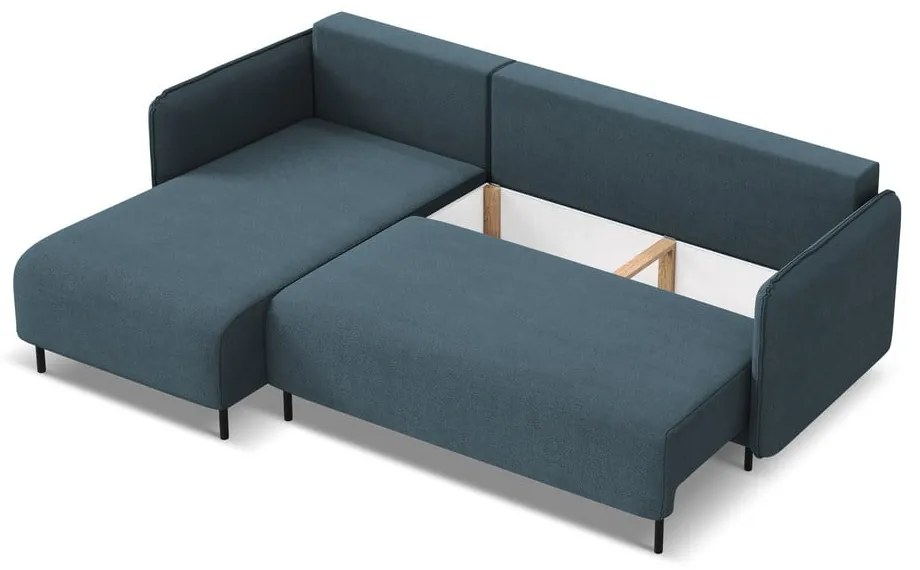 Kék kinyitható-tárolóhelyes sarokkanapé (bal oldali) Luana – Makamii