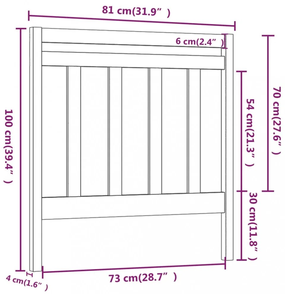 fekete tömör fenyőfa ágy fejtámla 81 x 4 x 100 cm