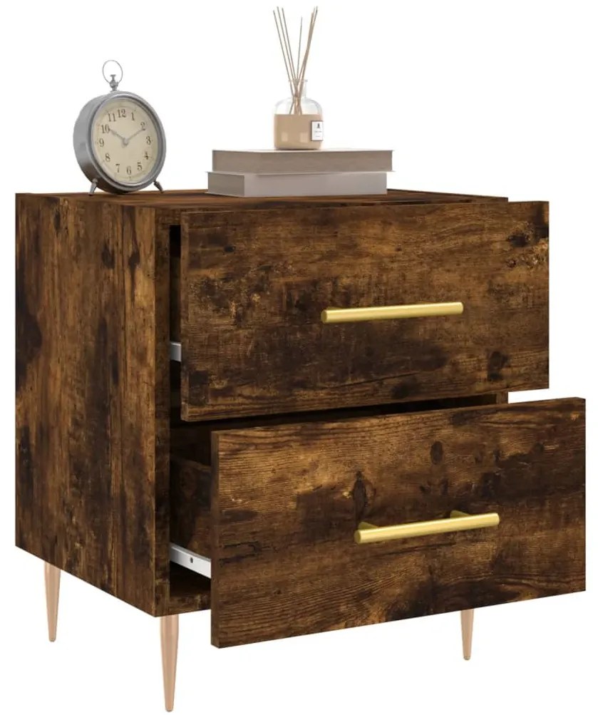 2 db füstös tölgy színű szerelt fa éjjeliszekrény 40x35x47,5 cm