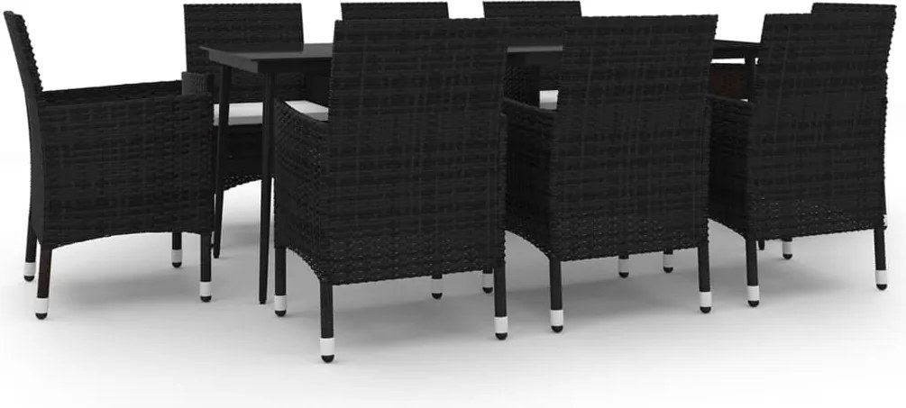 vidaXL 9 részes polyrattan és üveg kerti étkezőgarnitúra párnákkal