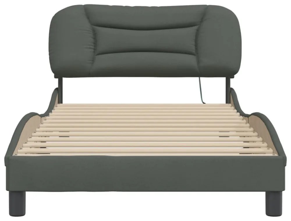 sötétszürke szövet ágykeret LED-ekkel matrac nélkül Hvar 100x200 cm