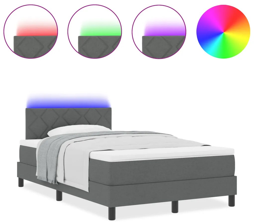 Boxspring ágy matraccal és LED világítással Sötétszürke 120x190 cm Szövet