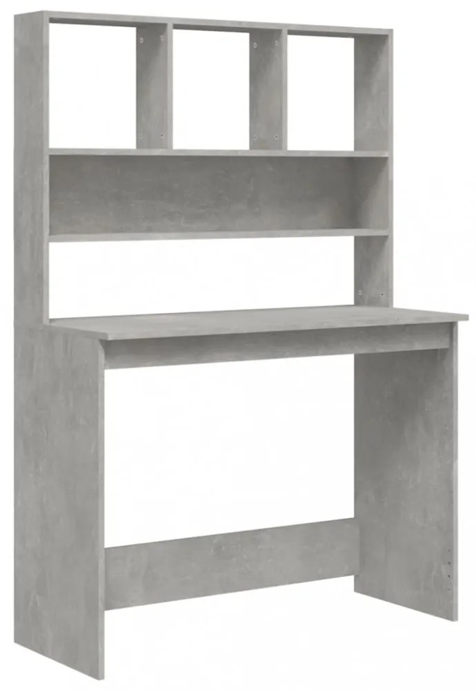 betonszürke szerelt fa íróasztal polcokkal 102 x 45 x 148 cm